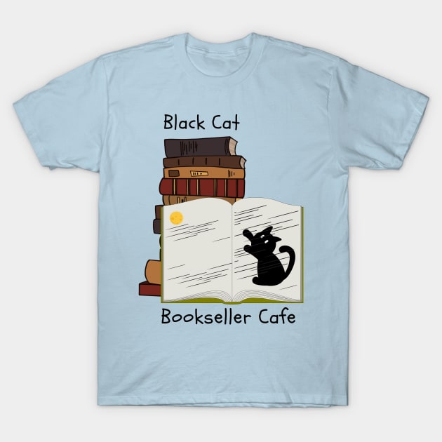 Black Cat Bookseller Cafe T-Shirt by Kopy Shop